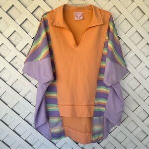 Fantastic Fawn Peach Purple Top Color Block Striped Size Large Oversized Slouchy
